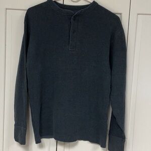 LL Bean River Driver’s Shirt Henley Blue Grey Heather SMALL Classic Timeless